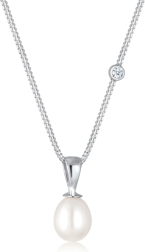 Collier Elli PREMIUM pour femme pendentif goutte élégant avec perles d'eau douce et diamant (0,03 ct.) en argent sterling 925