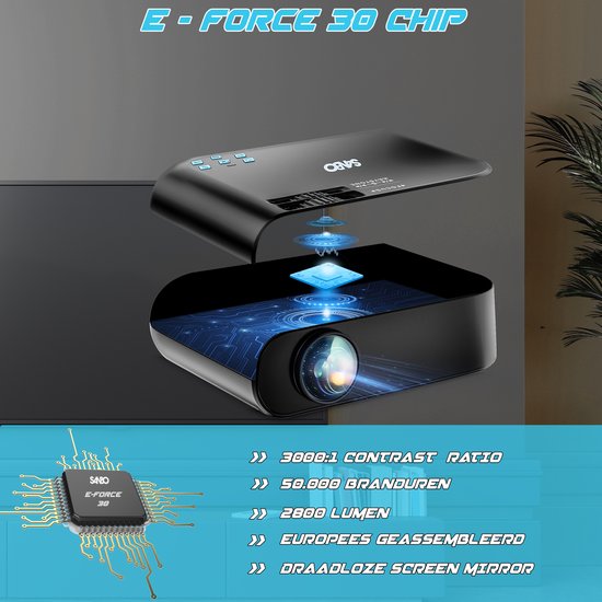 Sanbo Prime Smart Wi-Fi Mini Beamer - Zwart - 2800 lumen - Streamen vanaf je telefoon met wifi - Projector - Sanbo