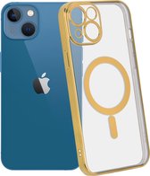 ShieldCase geschikt voor Apple iPhone 13 hoesje transparant Magneet metal coating - goud - Shockproof hoesje - Extra robuuste rand - Beschermhoesje - Shockproof Hardcase - Transparant doorzichtig hoesje