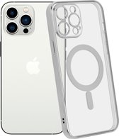 ShieldCase geschikt voor Apple iPhone 14 Pro Max hoesje transparant Magneet metal coating - zilver - Backcover case doorzichtig - Shockproof hoesje - Met oplaad ring