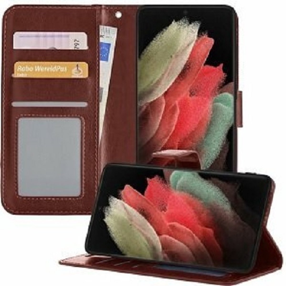 Samsung Galaxy S21 Ultra Hoesje Met Pasjeshouder Bookcase Bruin