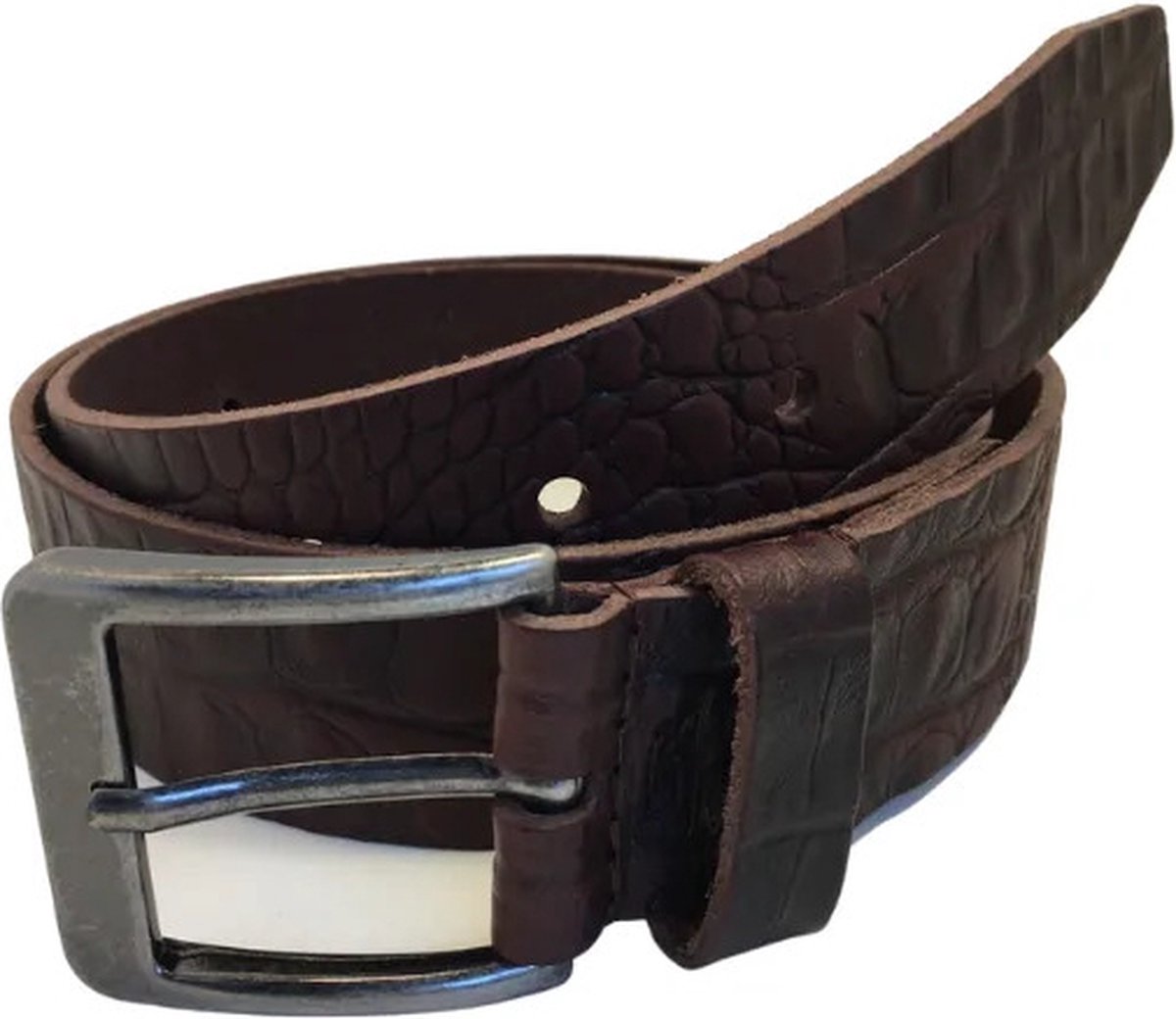 Leren broekriem 4 cm - Leren riem heren/dames - Croco print donker bruin - Nikkelvrije gesp - Maat 105 - Totale lengte 120 cm