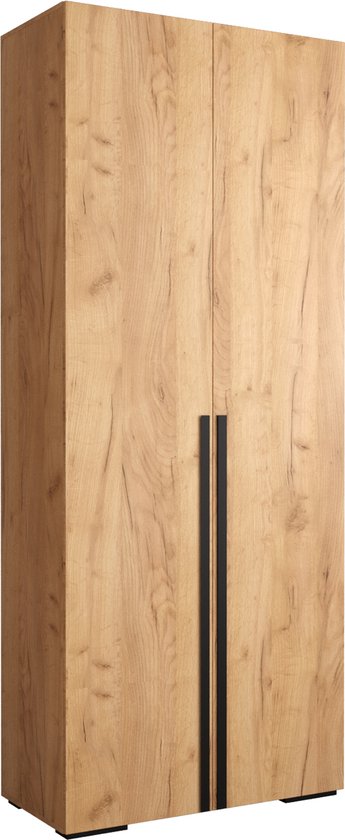 InspireMe - Kledingkast | 2 gesloten deuren en veel planken met ophangruimte | (BxHxD): 100x236,7x47 cm TIMES - Gouden Craft Eik - Langdurig handgrepen - met 2 extra planken