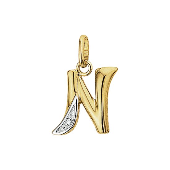 Foto: Huiscollectie hanger geelgoud letter n diamant 0 005 ct 