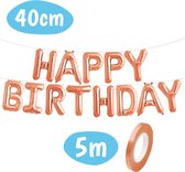 Happy Birthday Ballonslinger – Folie Ballonnen Slinger – Verjaardag Versiering Folie Ballon – Rose Gouden Feest Decoratie – Party Feestversiering – Kinderen en Volwassenen – Kinderfeestje – 5m Lint – Rosé Goud