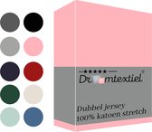 Droomtextiel Dubbel Jersey Hoeslaken Roze Lits-Jumeaux 180x200 cm - 100% Katoen - Hoge Hoek - Heerlijk Zacht - Strijkvrij - Rondom elastiek - Stretch - Dubbel Dik Geweven