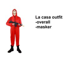 Rode Overall outfit met masker M/L - La casa de papel festival Halloween thema feest festival film Rode Overall outfit met masker M/L - La casa de papel festival Halloween thema feest festival film