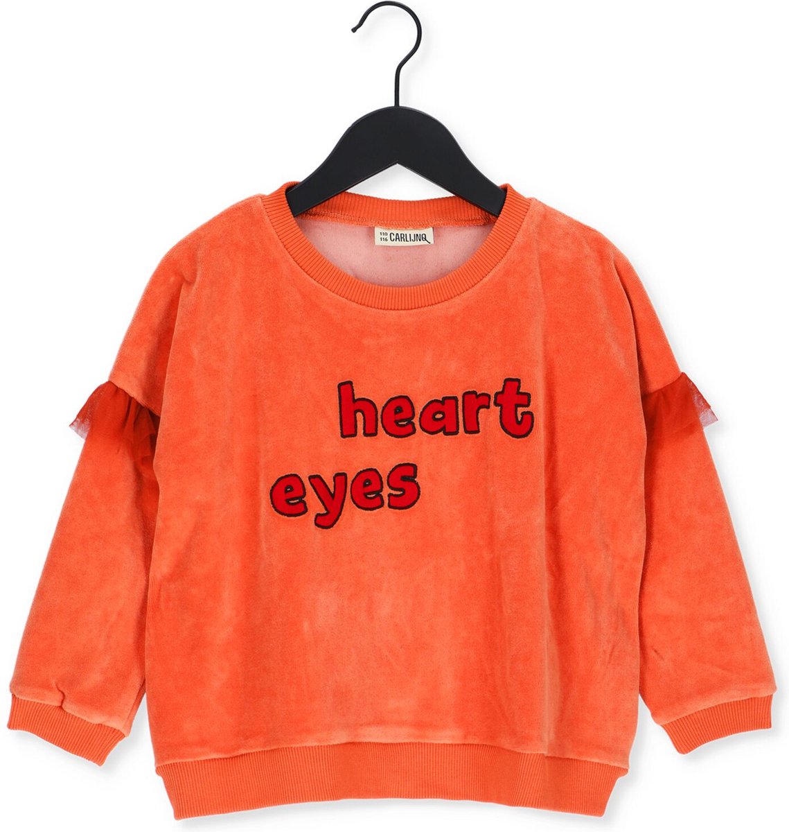 Carlijnq Heart Eyes - Sweater Girls With Tule Ruffles + Embroidery Truien & Vesten Meisjes - Sweater - Hoodie - Vest- Oranje - Maat 134/140