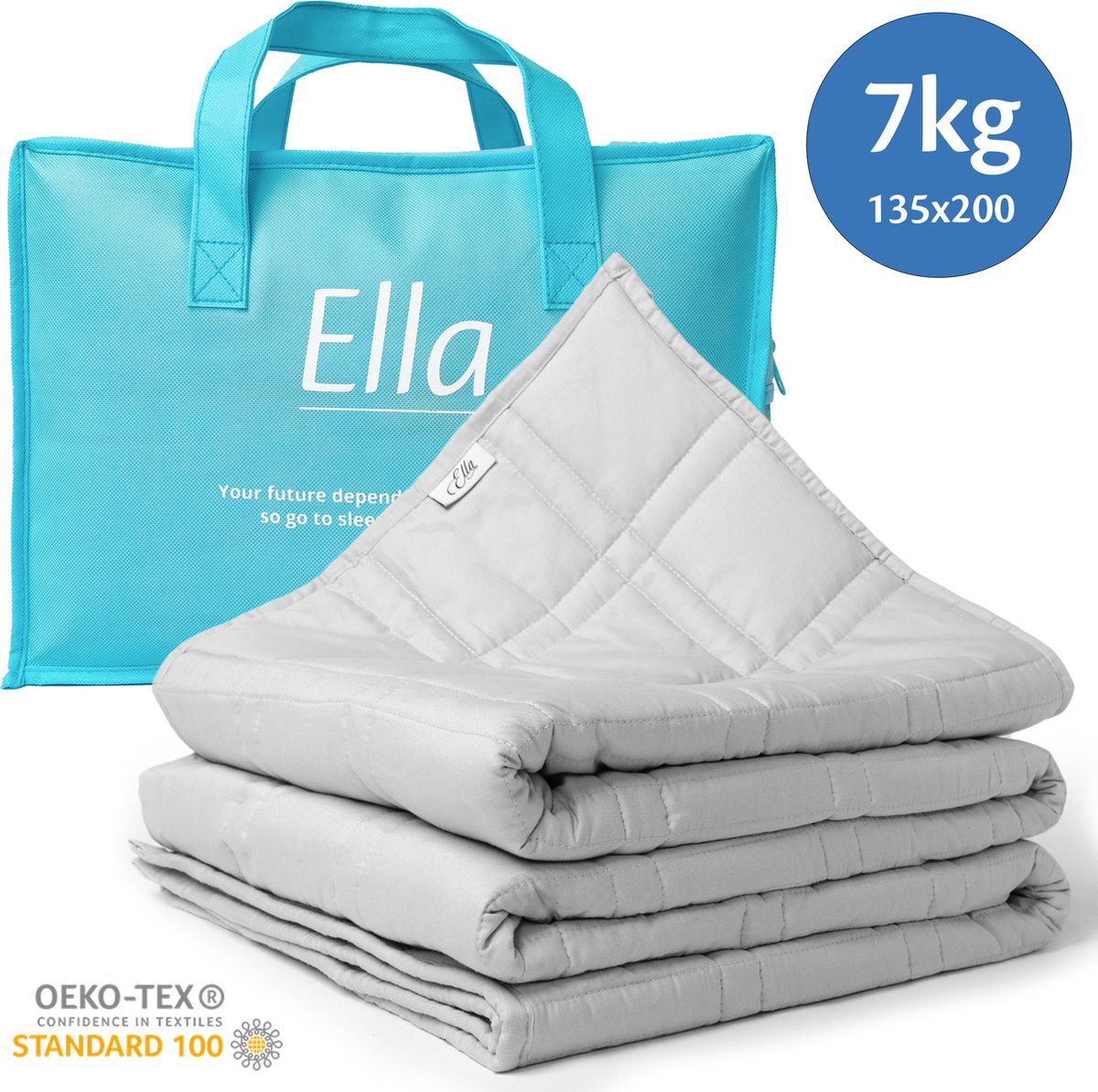 Ella® Verzwaringsdeken 7kg 135 x 200cm - Zwaartedeken - Weighted Blanket - Verzwaarde Deken - OEKO-TEX Katoen - Lichtgrijs - Ella