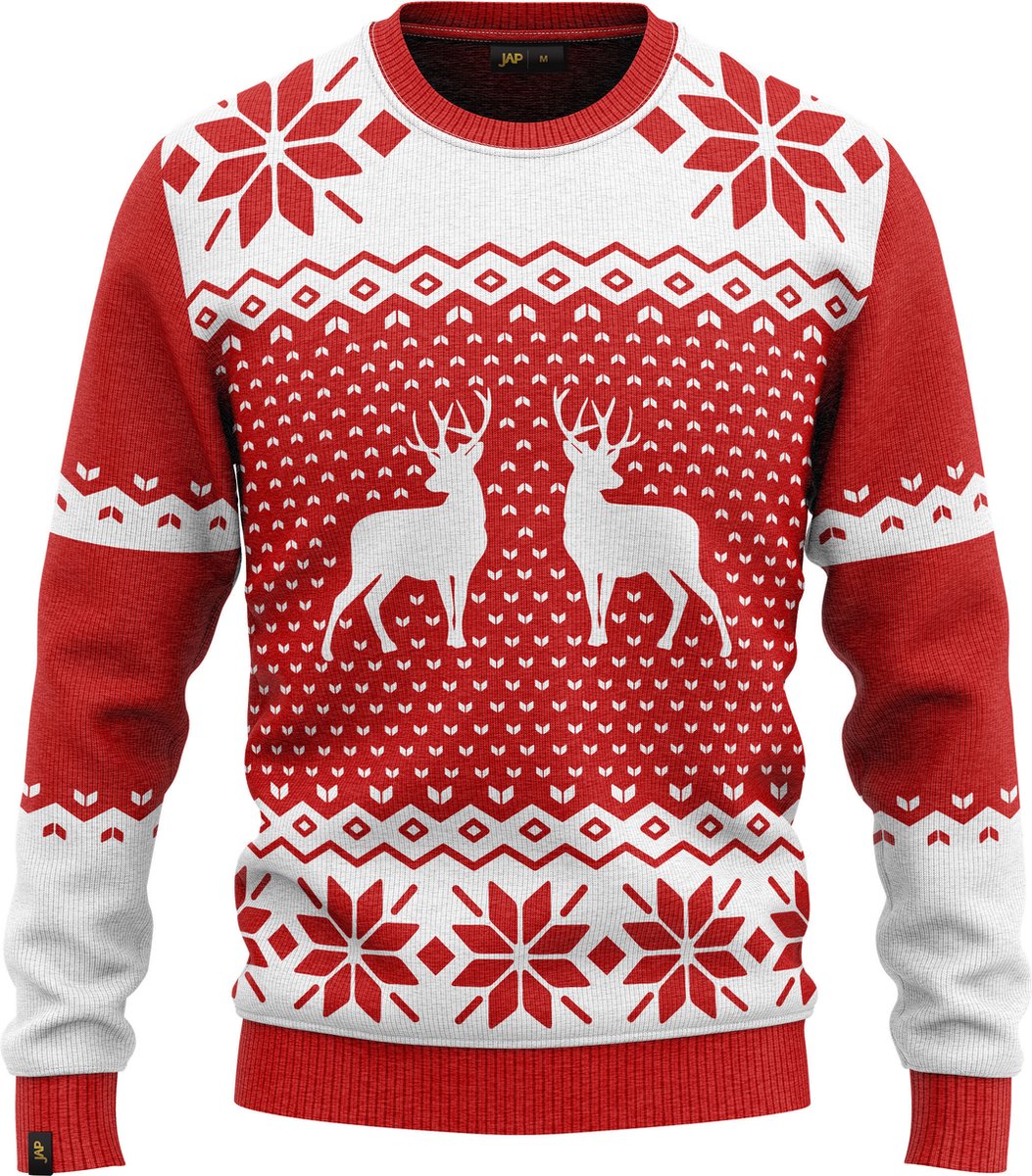 JAP Christmas Kersttrui (maat S) - 100% Gerecycled - Kriebelt niet - Kerstcadeau volwassenen - Foute Kersttrui dames en heren - Classic one - Rood