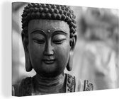 Canvas schilderij - Boeddha beeld zwart wit 120x80 - Kamer decoratie accessoires - Buddha schilderijen woonkamer - Wanddecoratie slaapkamer - Muurdecoratie keuken - Muurdoek - Wanddoek interieur binnen - Woondecoratie huis - Woonaccessoires