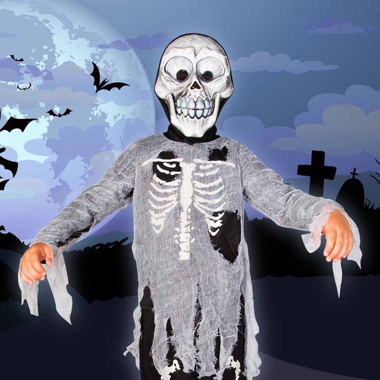 Imaginarium Zombie Skelet Kostuum - Halloween Verkleedkleding - Griezel met Masker - 3-Delig - Maat 128-134