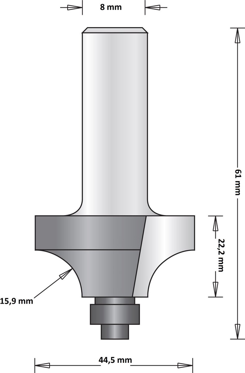 Hitachi 8 mm afrondfrees met onderlager 44.5 x 61 x 15.9mm