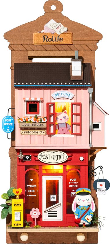 Robotime Love Post Office DS021 - DIY miniatuurhuisje postkantoor - Miniatuur - Poppenhuis - Bouwpakket hout