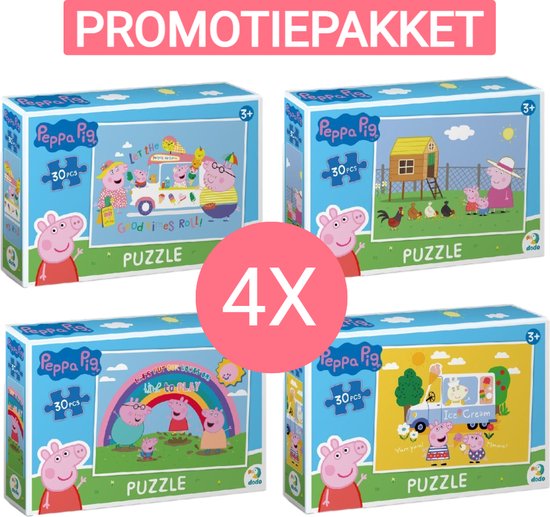 PROMOTIEPAKKET - 4 X Peppa Pig Puzzel - 30 stukjes - 20x27 cm - Peppa Pig speelgoed 3+ - Kinderpuzzel 3 jaar