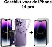 iphone 14 pro hoesje siliconen antischok met pas houder doorzichtig back cover + 1x privacy screen protector 3D - apple iphone 14 pro hoesje siliconen proof case met card houder transparant achterkant + 1x privacy tempered glas 3D