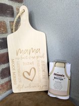Creaties van Hier - serveerplankje -mama met schort mama - 35 cm - hout -moederdag cadeautje