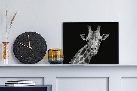 Toile - Animaux sauvages - Girafe - Zwart - Wit - Peintures sur toile - Toile canvas - 40x30 cm - Décoration murale - Salon