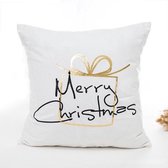 Without Lemon - Kerst Kussenhoes - Wit met gouden cadeau "Merry Christmas" - Kerst kussen - Kerstdagen - Feestdagen - Kerst - Decoratie - Woondecoratie - Kussenslopen - December - Cadeau