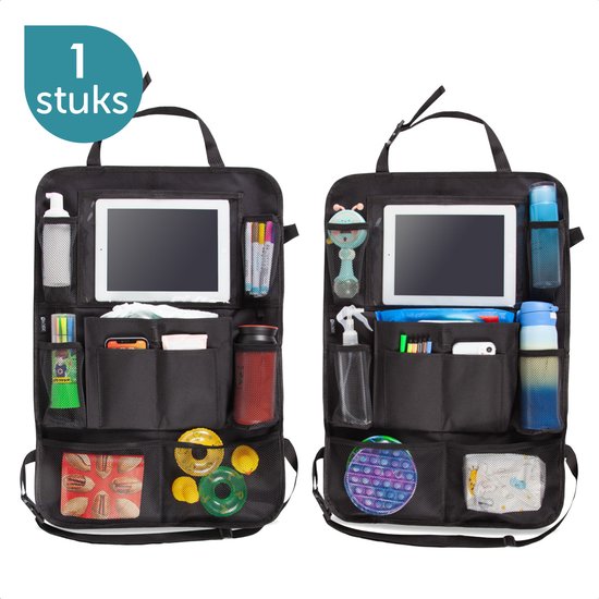 Flokoo - Autostoel Organizer Met Tablet Houder - 2 Stuks - Zwart