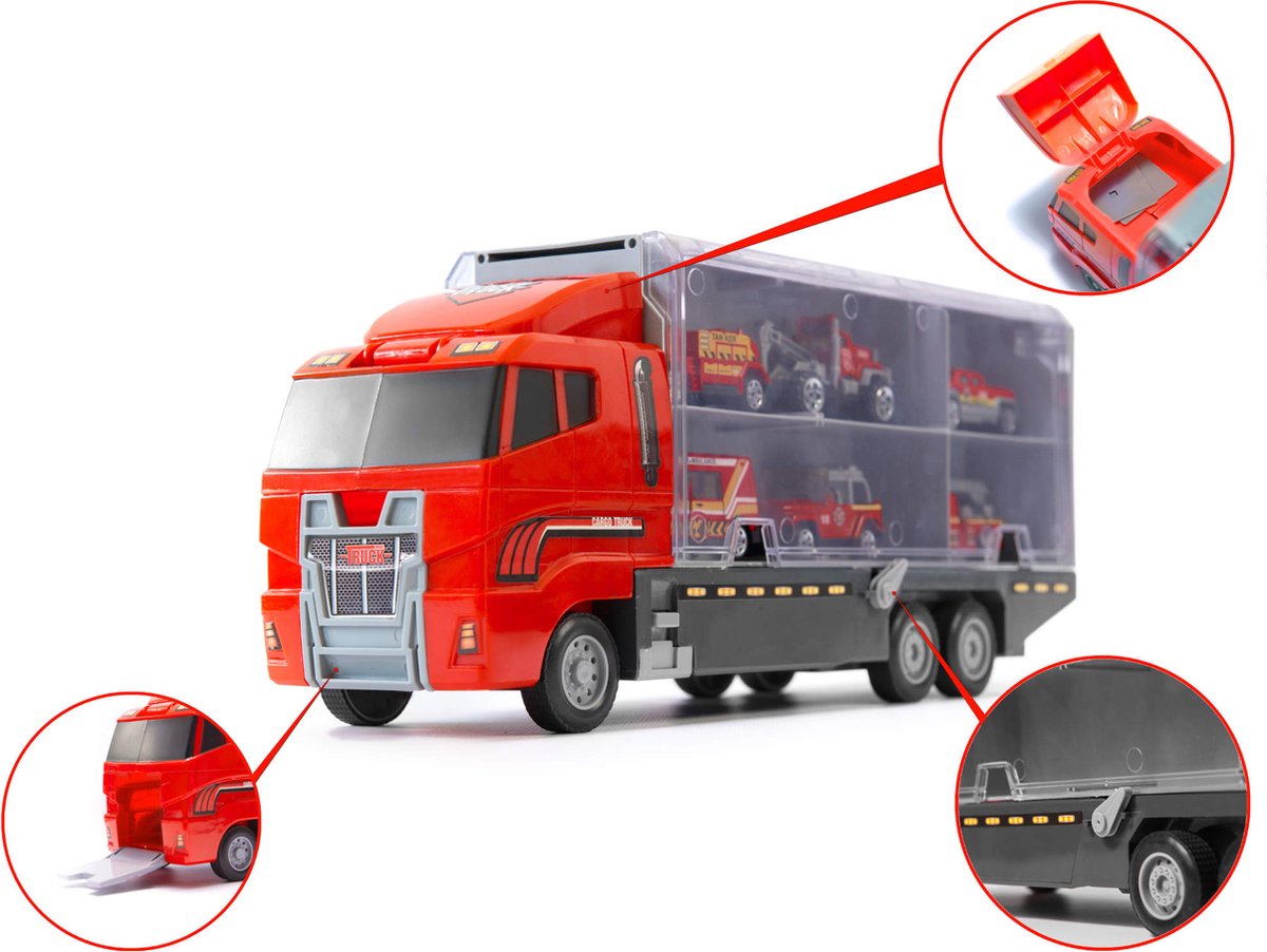 Vrachtwagen Vrachtauto Brandweervrachtwagen BrandweerTransport Auto- met Brandweerauto, Ambulance Auto, Ladderauto, Pick Up Auto, Sleepauto - 6 Brandweer Gerelateerde Auto's - Metalen Auto's — afbeelding 14