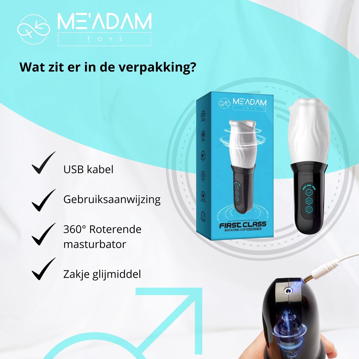 ME'ADAM - 360° Roterende blowjob masturbator - Incl glijmiddel & opbergtas  - luxe