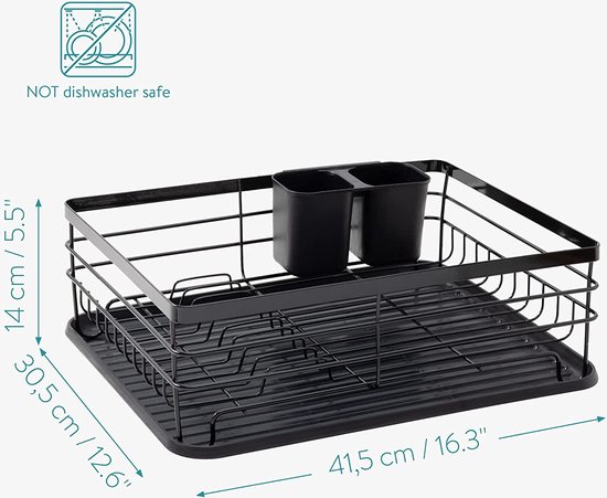 Bestek Korf Afdruiprek Voor De Keuken - Borden Bestek Potten En Pannen Droogrek Modern Retro Design Lekbak Met Metalen Rek Zwart Van Navaris Opruimen Keukengerei