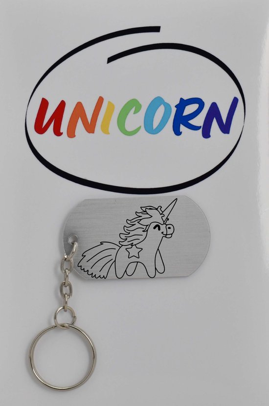 unicorn Sleutelhanger inclusief kaart - unicorn cadeau – unicorn  - Leuk kado voor je vriend om te geven - 2.9 x 5.4CM