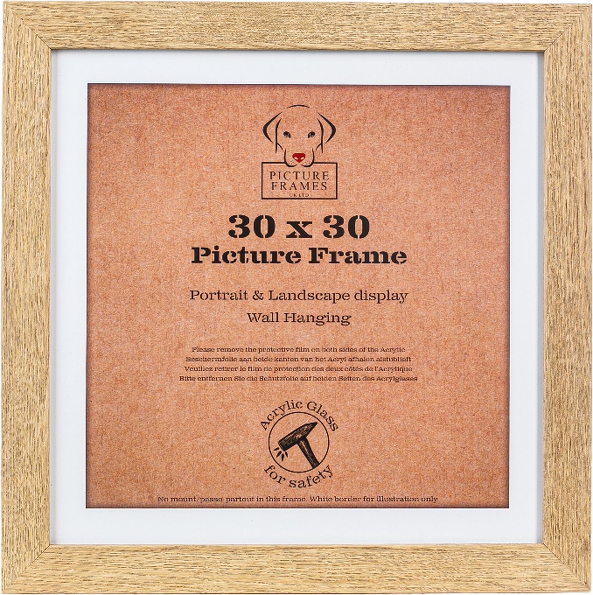 Fotolijst Fotomaat 30x30 cm - MDF hout- Licht Eiken- Fotokader - 28mm profielbreedte - Posterlijst