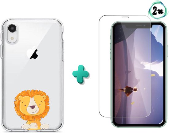 Coque Apple Iphone XR Case en silicone transparent - Lion + 2x  Protège-écran en verre