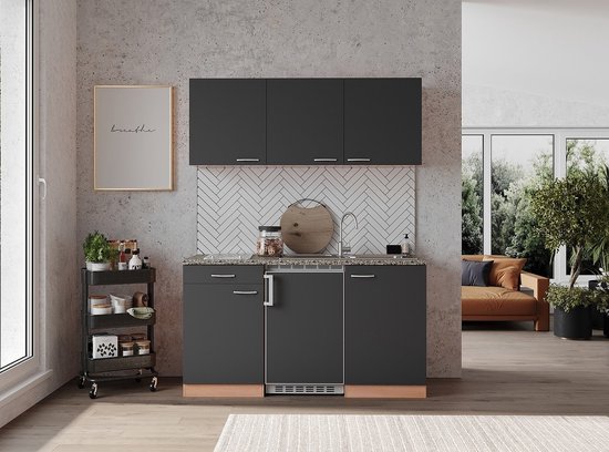 Foto: Goedkope keuken 150 cm complete kleine keuken met apparatuur gerda beuken grijs keramische kookplaat koelkast mini keuken compacte keuken keukenblok met apparatuur