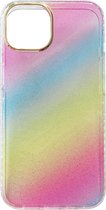Casemania Hoesje Geschikt voor Apple iPhone 14 Plus Spectrum - Extra Stevig Glitter Regenboog Siliconen Back Cover