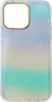 Casemania Hoesje Geschikt voor Apple iPhone 14 Pro Blauw - Extra Stevig Glitter Regenboog Siliconen Back Cover