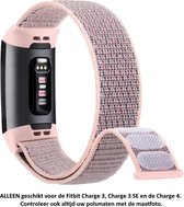 Roze Grijs Nylon Bandje geschikt voor Fitbit Charge 3 / Charge 3 SE / Charge 4 – Maat: zie maatfoto – greyish pink smartwatch strap - Polsbandje
