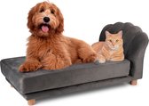 maxxpro Katten- en Hondenbank - Grijs - Verhoogd met Houten Poten - Fluweel Materiaal - 90 x 44 x 34 cm - Huisdieren tot 80 KG
