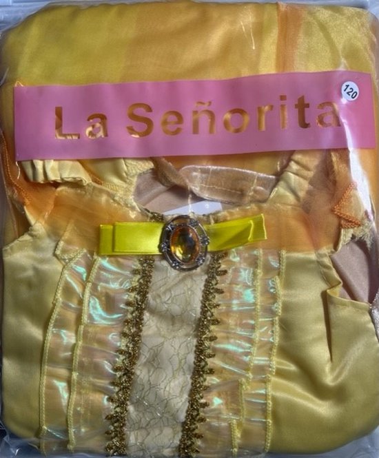 Belle robe robe de princesse déguisement luxe 104-110 (110) jaune + gants gratuits déguisement