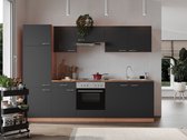 Goedkope keuken 270  cm - complete keuken met apparatuur Gerda  - Beuken/Grijs   - elektrische kookplaat    - afzuigkap - oven    - spoelbak