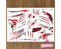 GetGlitterBaby® - Bloed Tattoo Halloween Decoratie Versiering / Carnaval Schmink Make Up Plak Tattoos / Tijdelijke Fake Tattoo Neppe Snee Snijwond / Nep Tatoeage - Krassen / Kunst Wond / Wonden