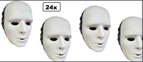 24x Grimeermasker face wit - Grimeer masker thema feest decoratie festival schilderen