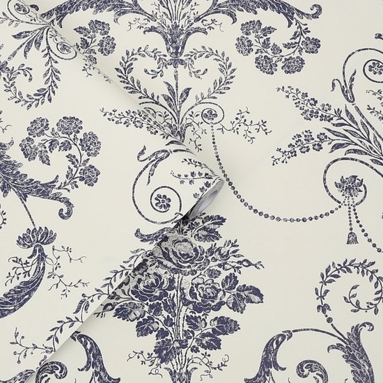 Laura Ashley - Papier peint intissé - Josette Off White & Midnight - Papier peint non tissé