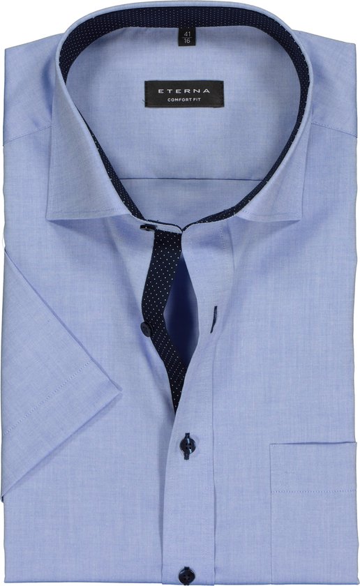 Chemise ETERNA comfort fit - manches courtes - chemise homme Oxford fine - bleu clair (contraste pointillé bleu) - sans repassage - taille col : 54