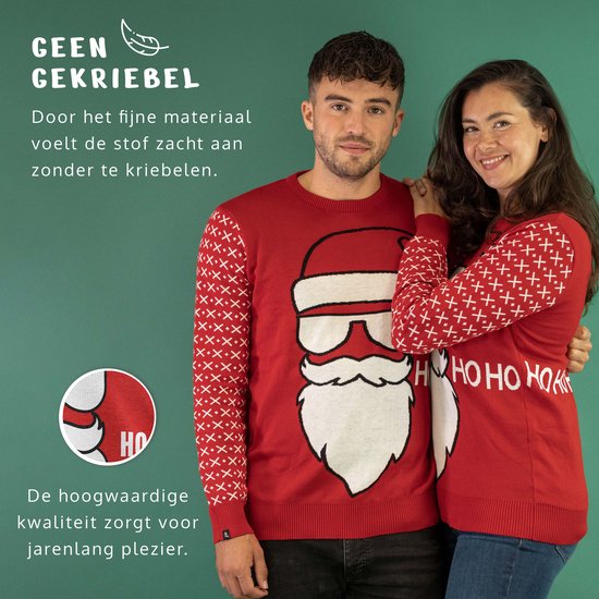 JAP Christmas Kersttrui (maat 4XL) - 100% Gerecycled - Kriebelt niet - Kerstcadeau volwassenen - Foute Kersttrui dames en heren XXXXL - Santa ho ho ho - Rood