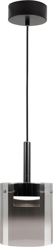 Moderne zwarte hanglamp Salerno met smoke glas | 1 lichts | smoke / transparant / zwart | glas / metaal | in hoogte verstelbaar tot 160 cm | Ø 12 cm | eetkamer / woonkamer lamp | modern / sfeervol design