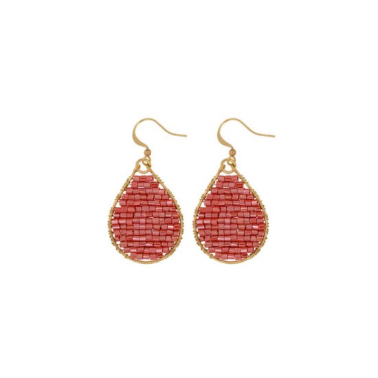 HINTH, Monsoon Indian Beads Coral, Boucles d'oreilles d'oreilles en or faites à la main avec des perles de couleur corail
