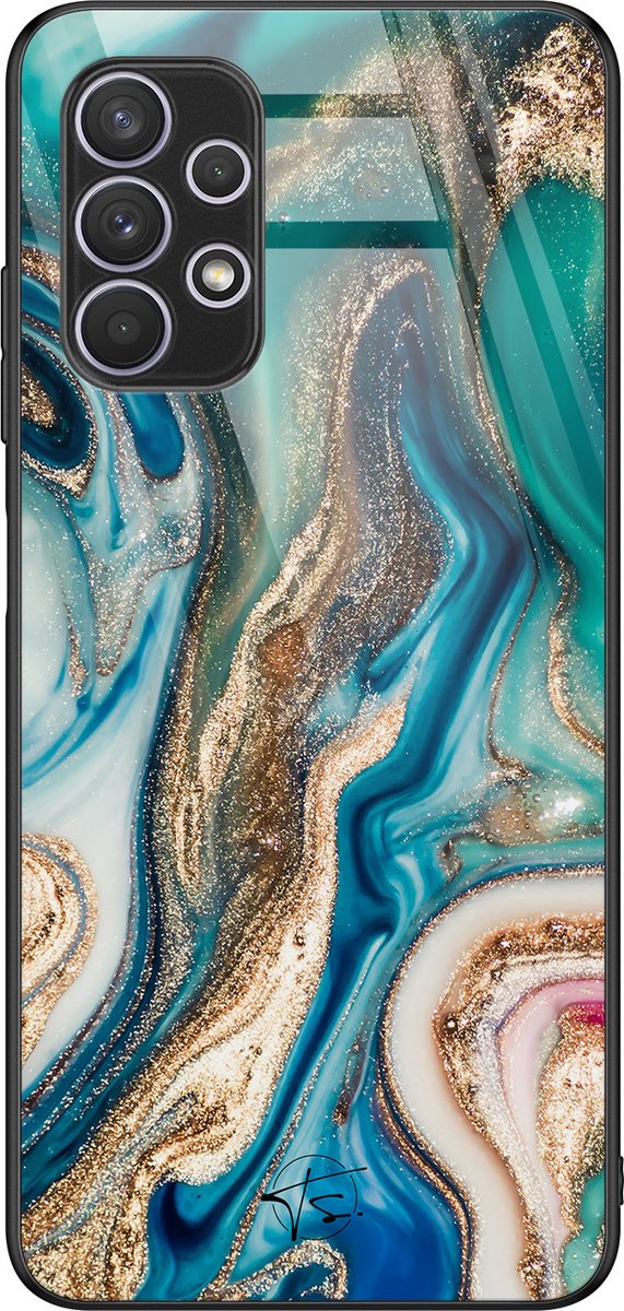 Samsung A32 4G hoesje glas - Magic marble - Groen - TPU case - Marmer - Hardcase backcover zwart