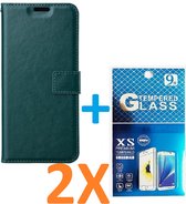 Portemonnee Book Case Hoesje + 2x Screenprotector Glas Geschikt voor: iPhone 13 -  groen