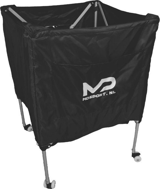 Chariot à balles noir MD Sport avec roues et logo MDSPORT.NL.