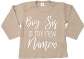 Shirt grote zus-beige-Big sis is my new name-Maat 80