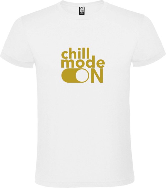 Wit T-Shirt met “ Chill Mode On “ afbeelding Goud Size XXXXL