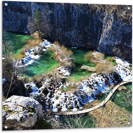 WallClassics - Tuinposter – Plitvicemeren van Bovenaf - 100x100 cm Foto op Tuinposter  (wanddecoratie voor buiten en binnen)